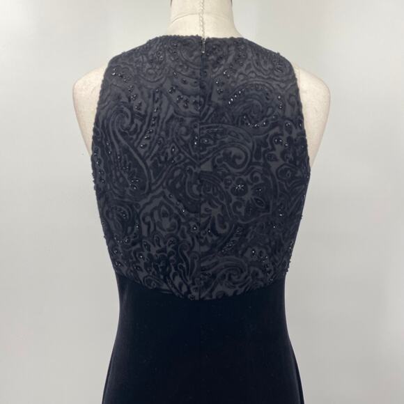 Vintage 90s Beaded Velvet Burnout Maxi Dress Gown High Neck Empire Waist Black 2 - Picture 8 of 9